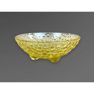 Yellow Hobnail Berry Bowls Set of 8 Footed Glass 2 Very Tiny Dings